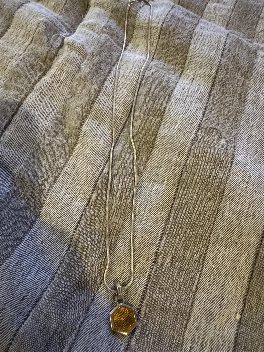 David Yurman Silver Chain Necklace with Amber Hexagon Pendant